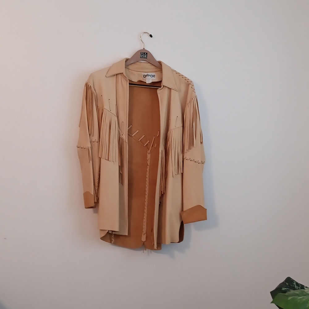 Men's leather jacket "Cowboy Club " size Large color  Tan